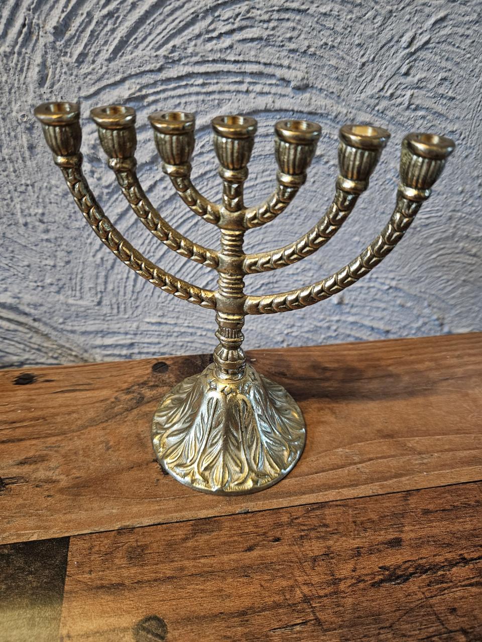 Vintage Messing Menora joodse Kandelaar - 7-armig