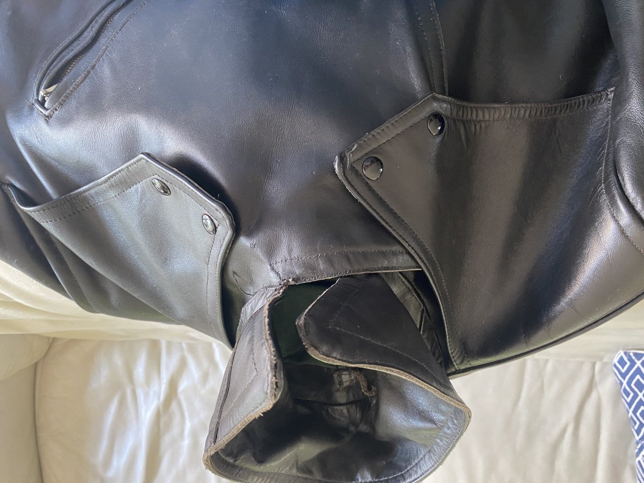 Lange zware vintage leren jas, xl/xxl, motor solex brommer
