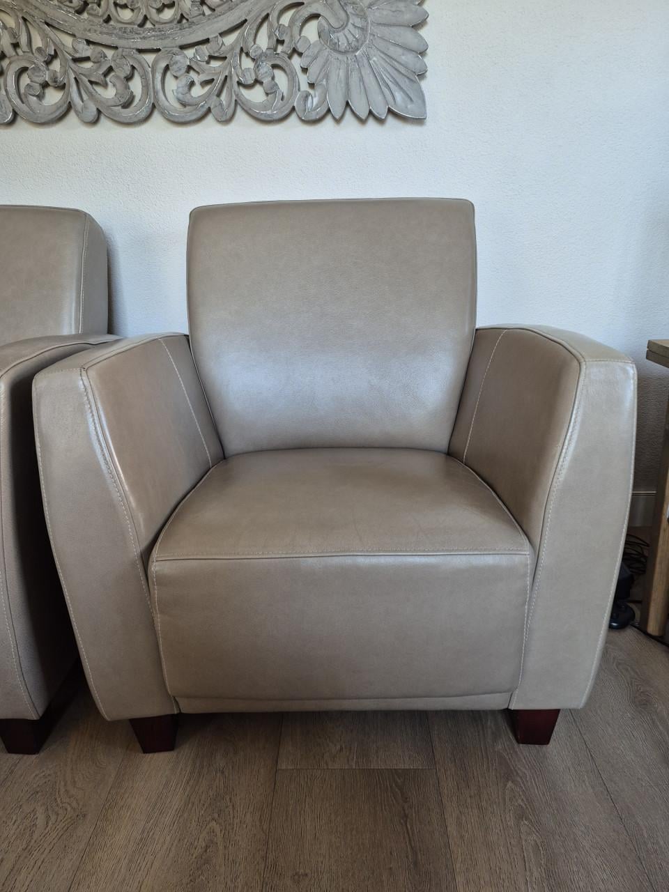 Fauteuils taupe - echt leer