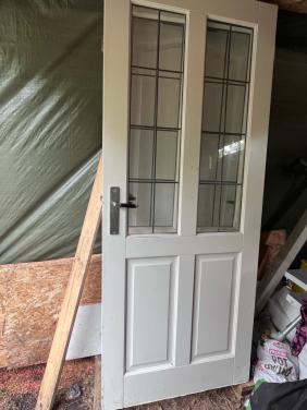 Binnendeuren stomp glas in lood en paneeldeur 83x200