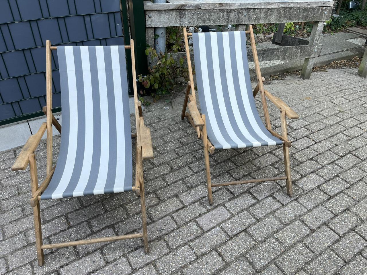 Strandstoelen met armleuning, stof gestreept