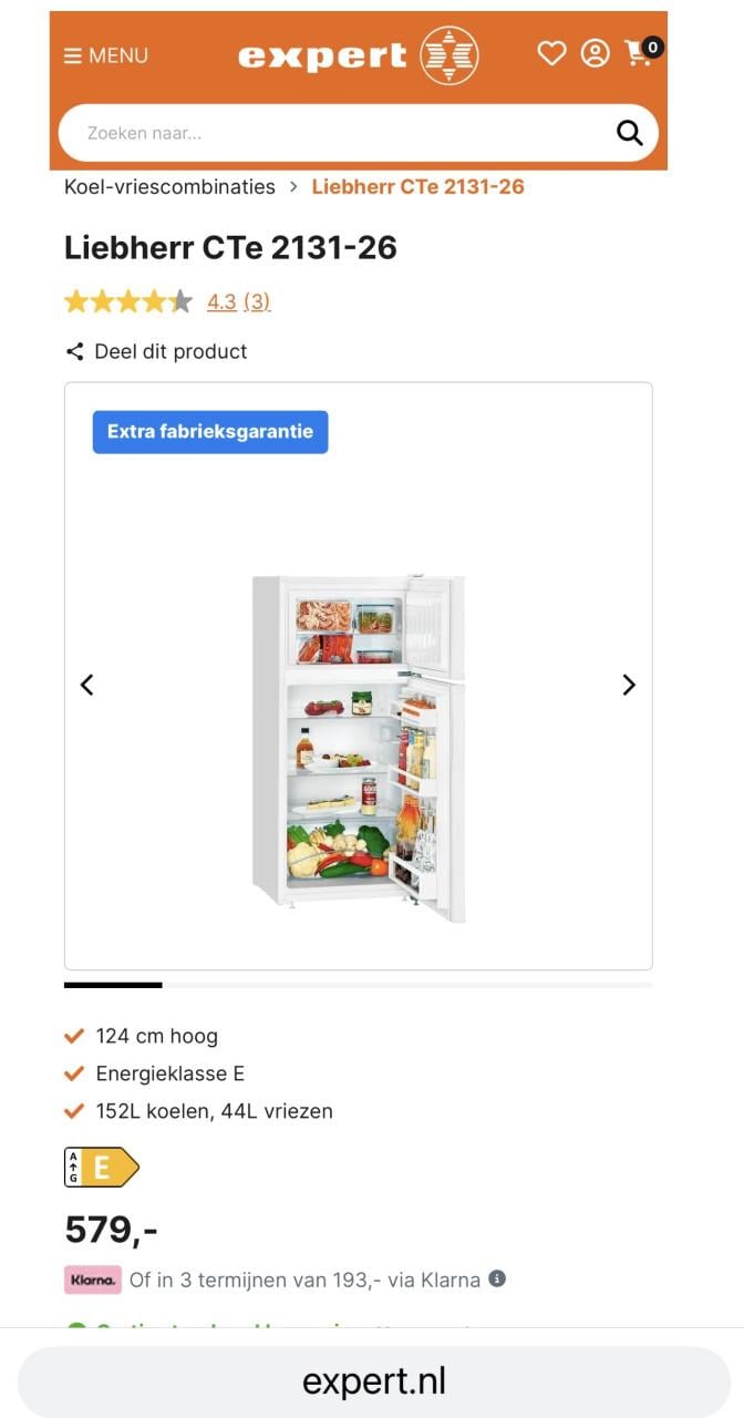 Liebherr CT 2131-21 A++ klasse koel-vriescombinatie.Koelkast vriezer