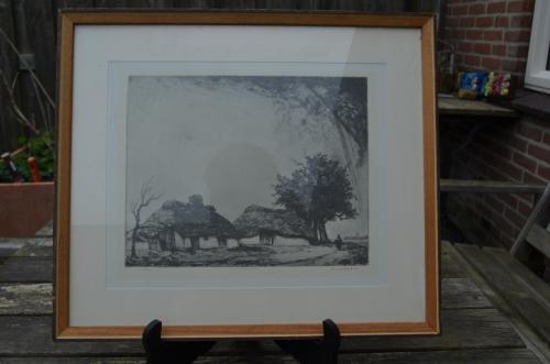 Chromolitho boerenwoning Oud Achterbosch Mol Dirk Baksteen