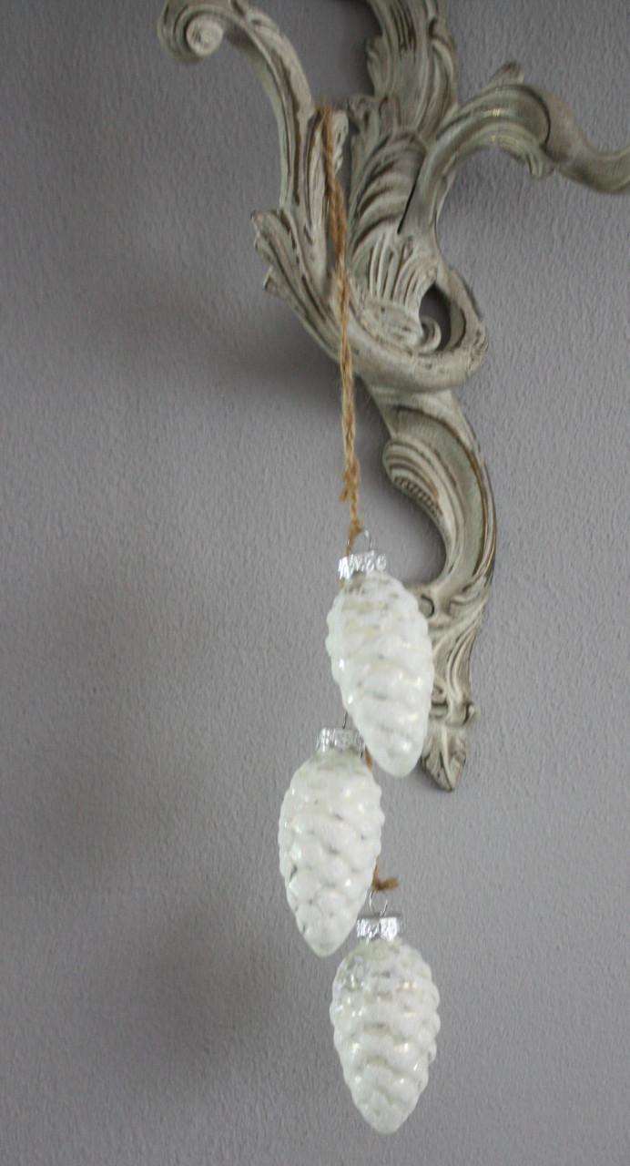 Set van 2 glazen dennenappel kerstboom hangers