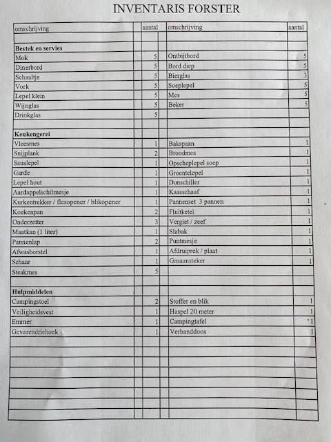 Complete inventaris 5 persoons