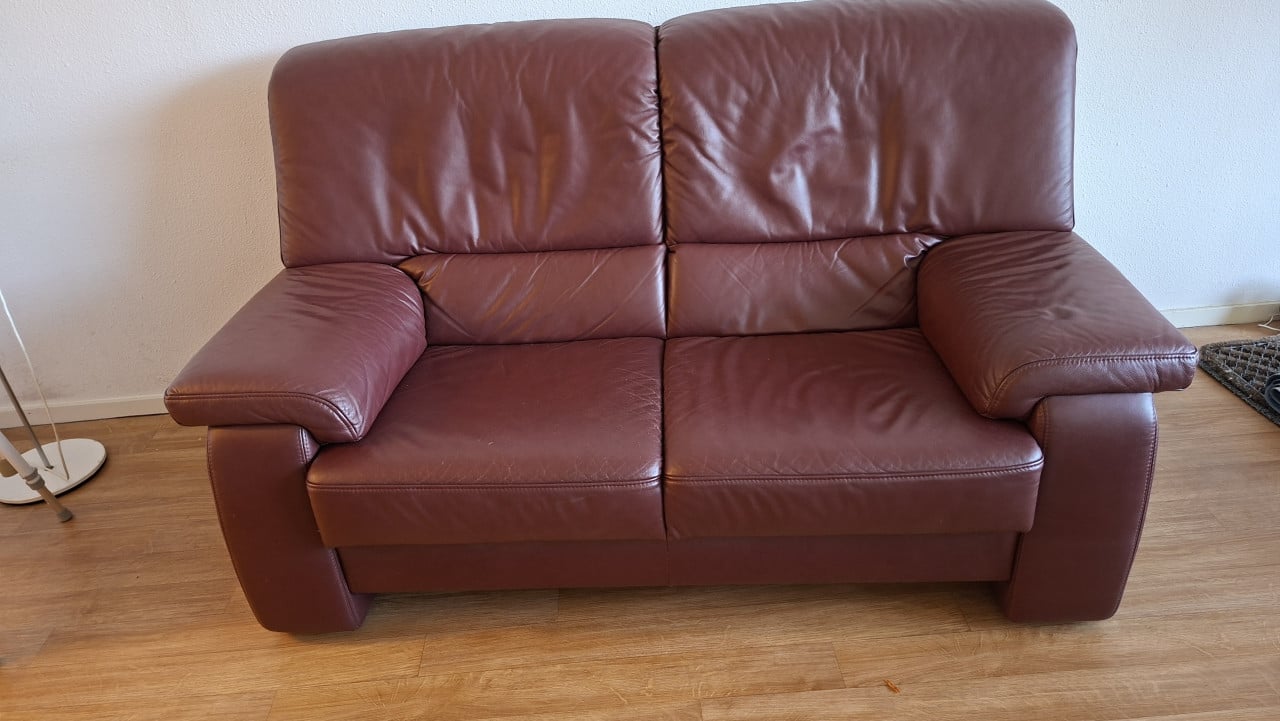 Tweezitsbank Leder Wijnrood