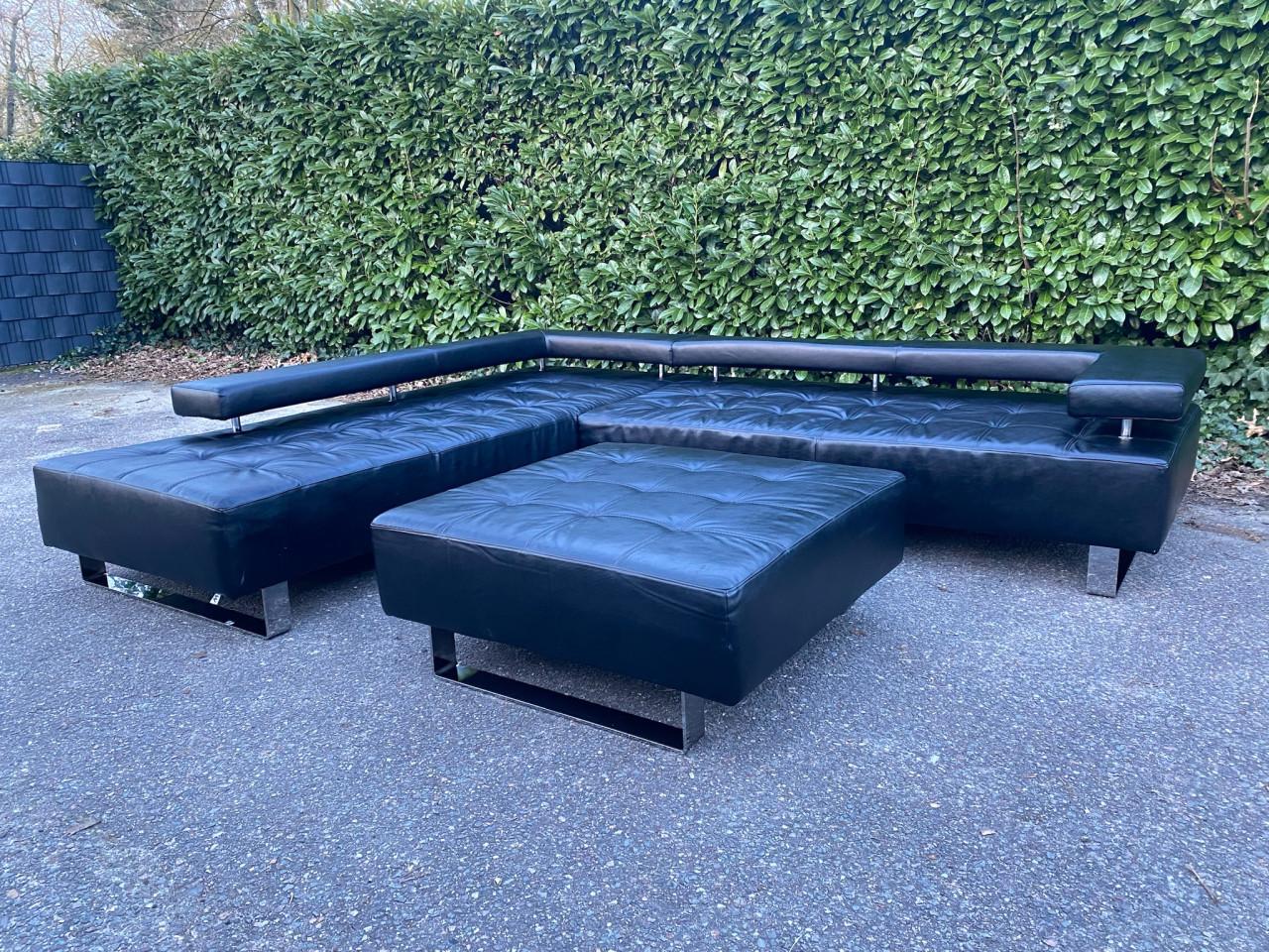Montèl Cipriani Design Hoekbank–Zwart Echt Leer–Luxe Hocker