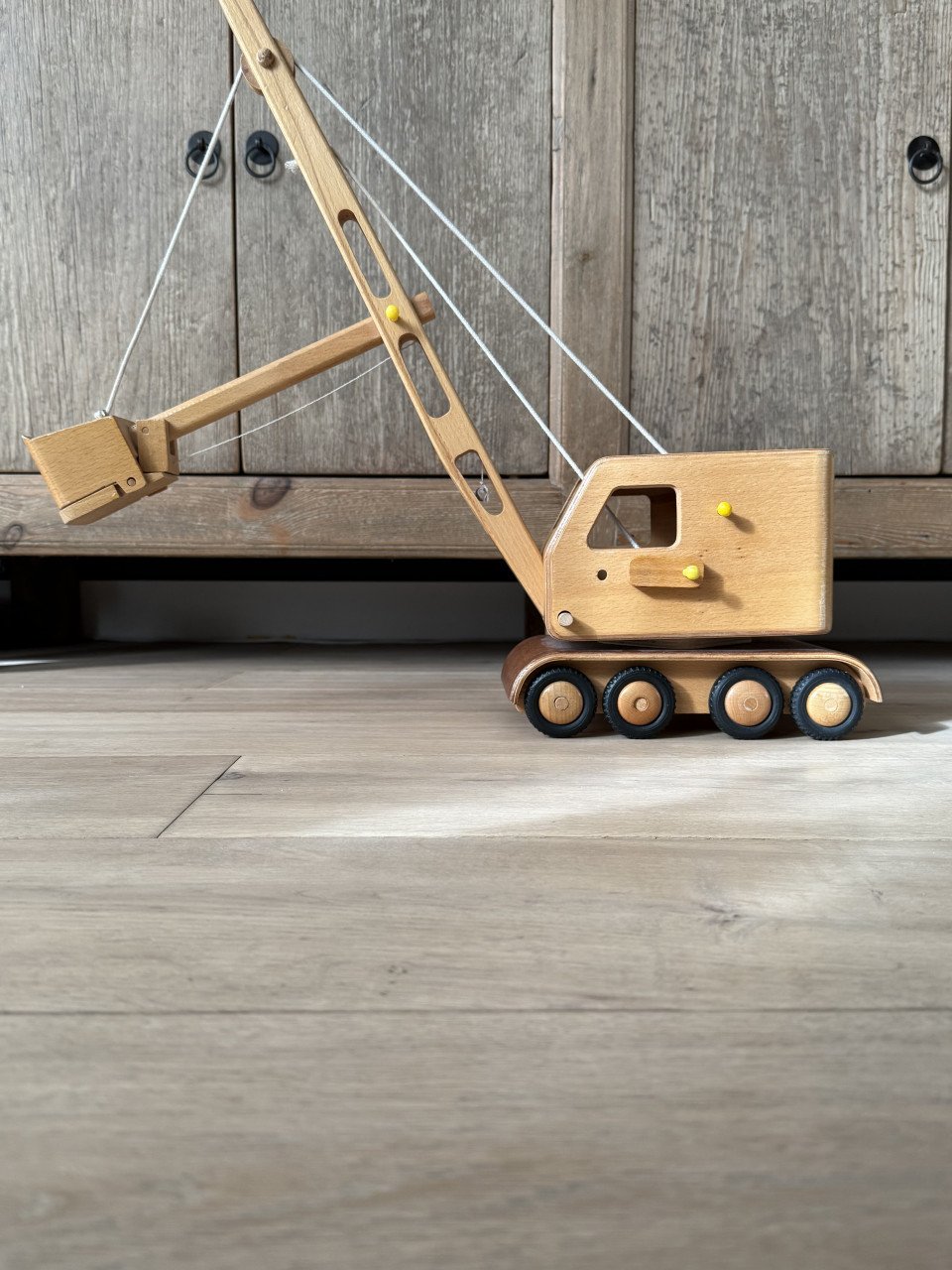 Prachtige degelijke houten dragline / graafmachine