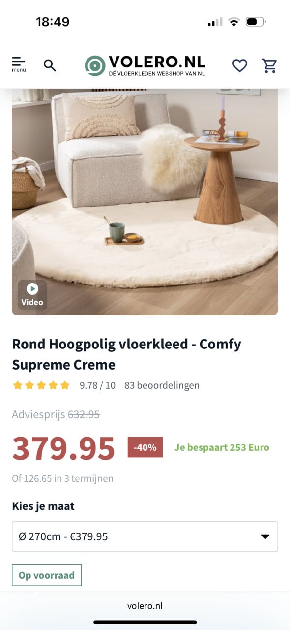 Hoogpolig kleed van Volero 270 doorsnede