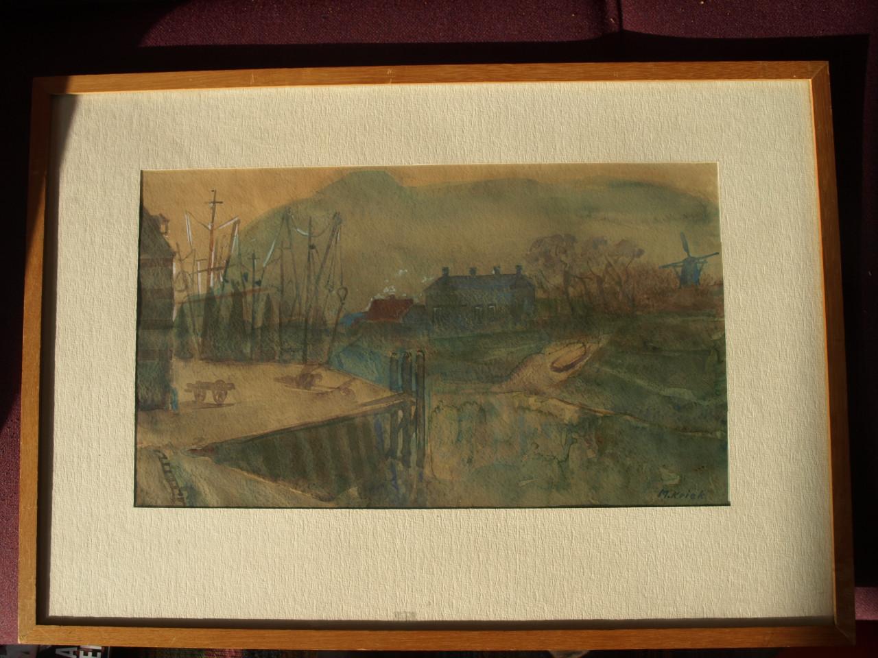 Aquarel van  de haven van Veere van Mario Kriek