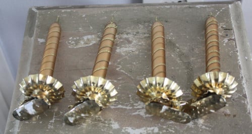 Set van 4 glazen goudkleur goude glitters kaarsen op knijpers
