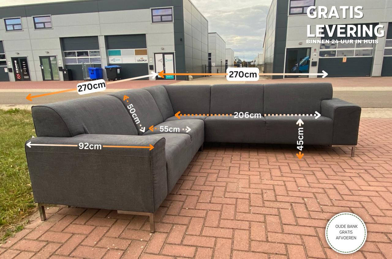 GRATIS LEVERING HEEL NL Mooie Grijze Stoffen Hoekbank