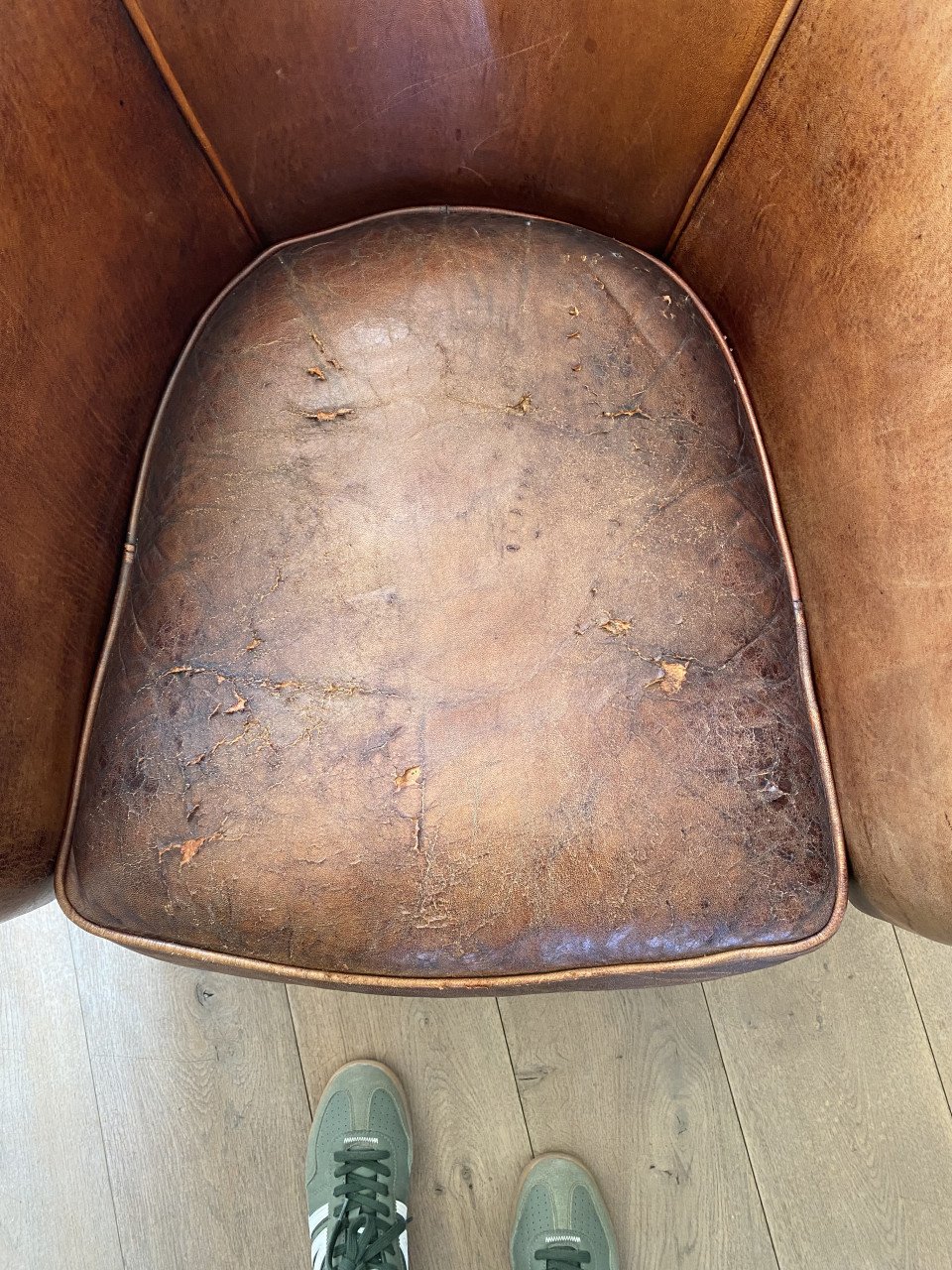 Set vintage schapenleren club fauteuils