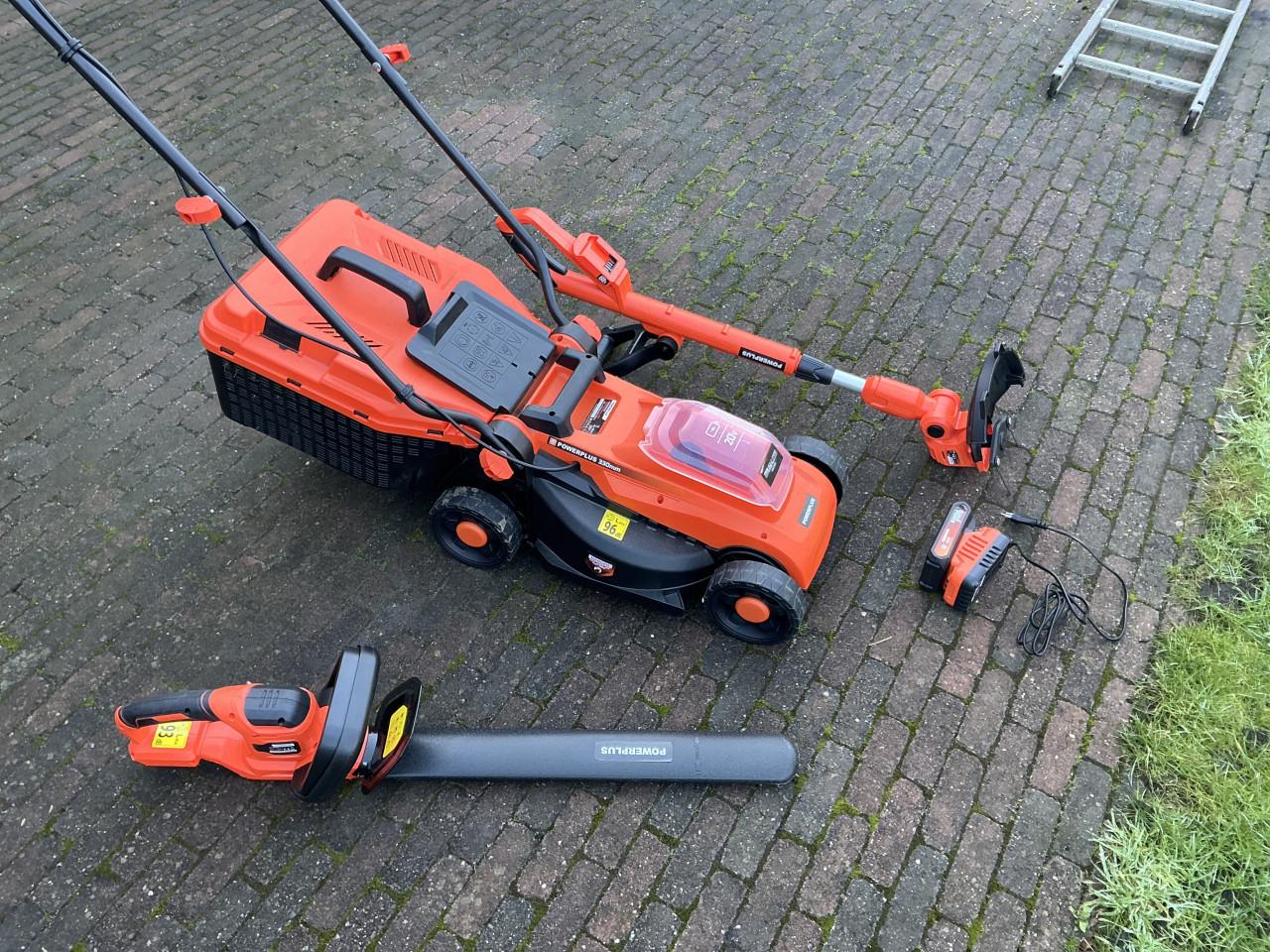 Elektrische grasmaaier, heggenschaar en grastrimmer met accu