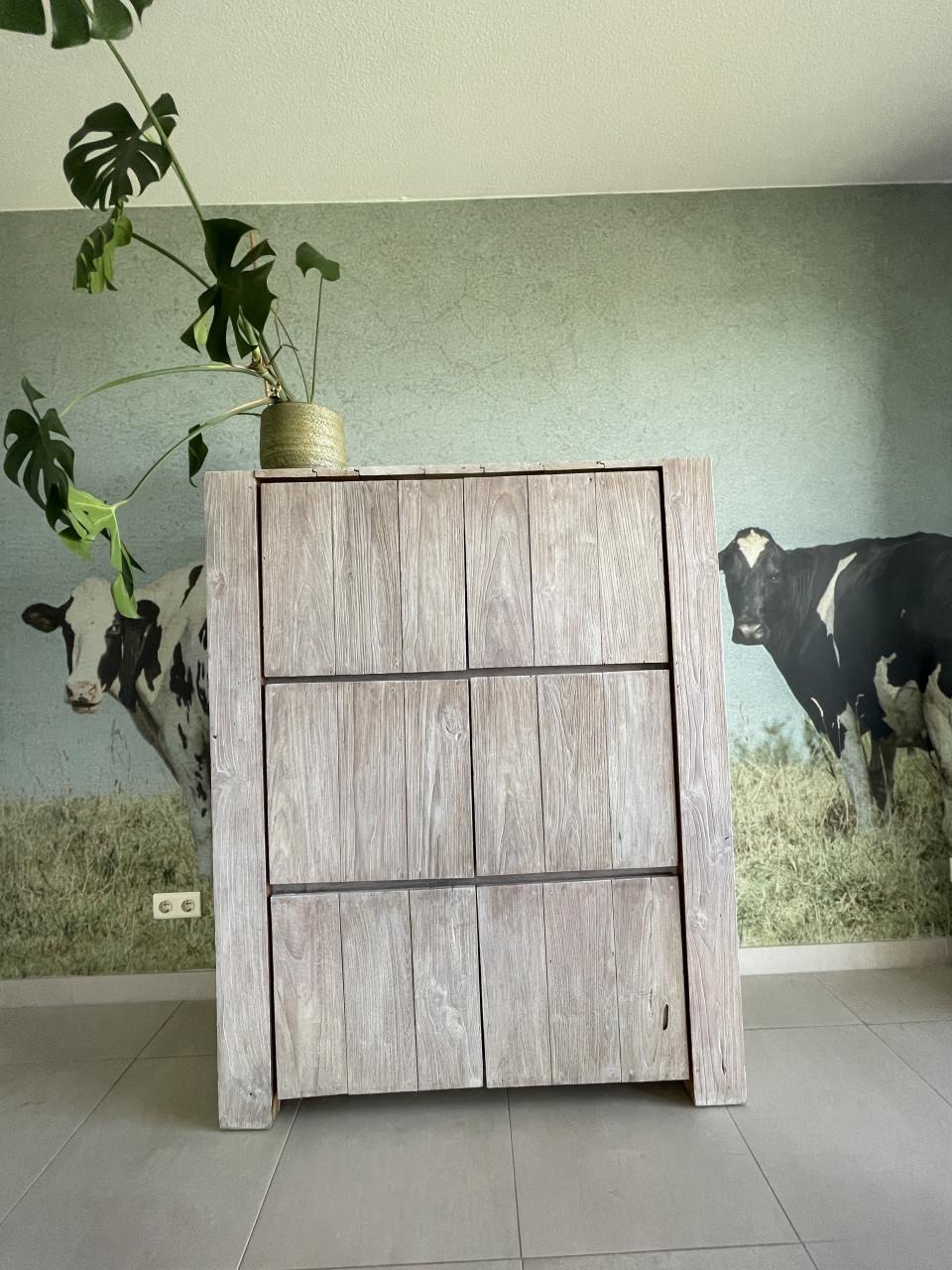 Eetkamer set massief gerecycleerd teak – modern landelijk – whitewash