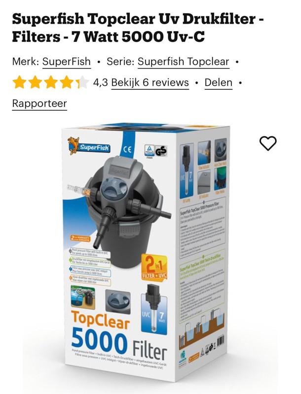 Superfish Topclear 5000 UVC-7W doorloopfilter met extra's