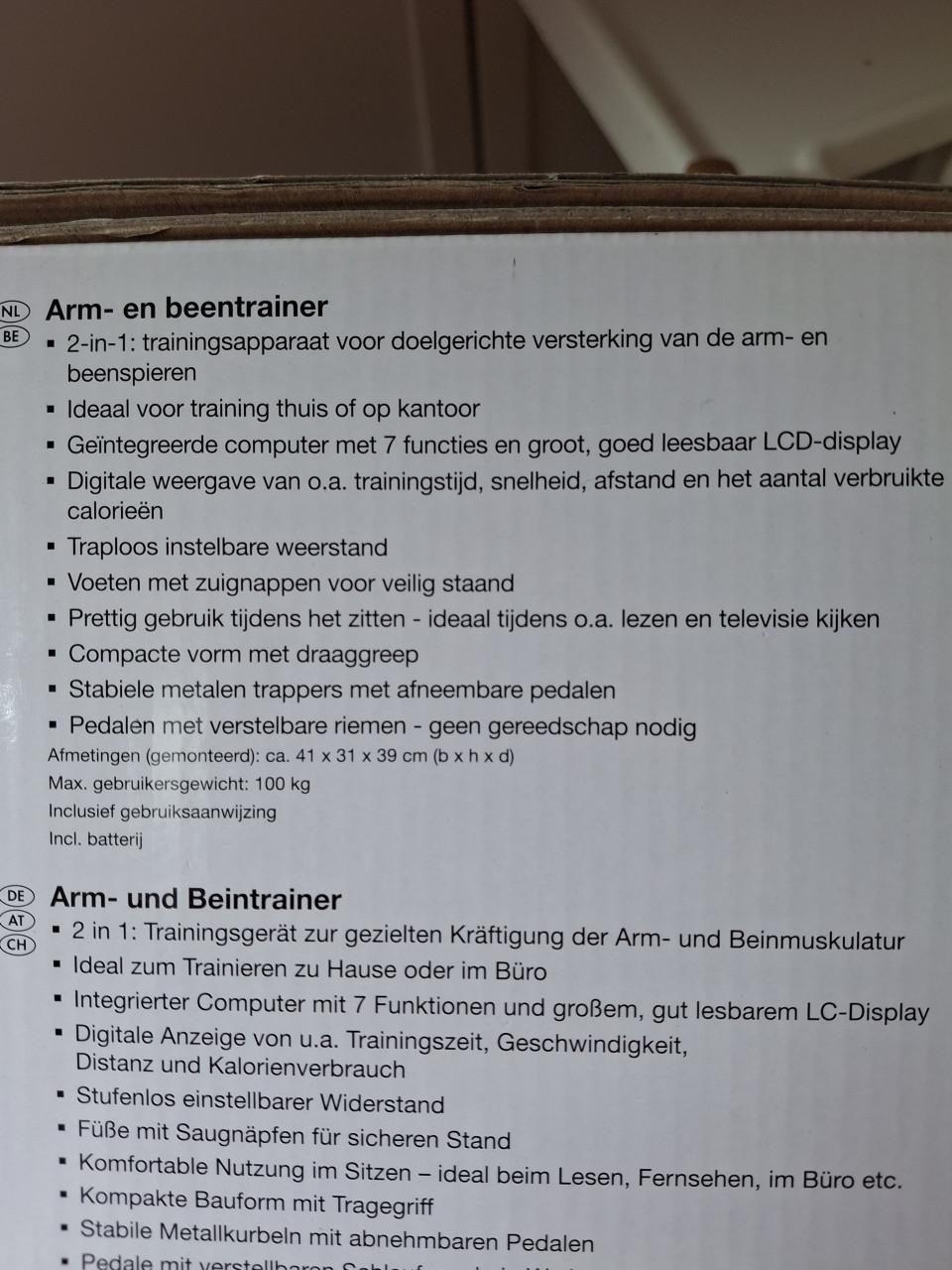 Te koop zo goed als nieuwe arm/beentrainer in doos.