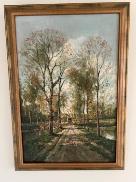 2 schilderijen (bosgezicht, herfst) olieverf op linnen van A. Martens