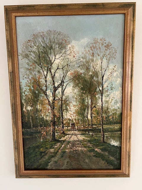 2 schilderijen (bosgezicht, herfst) olieverf op linnen van A. Martens