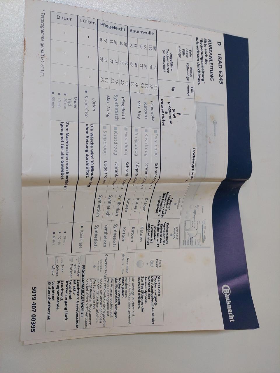 Droger / droogmachine TRAD 6245 Bauknecht