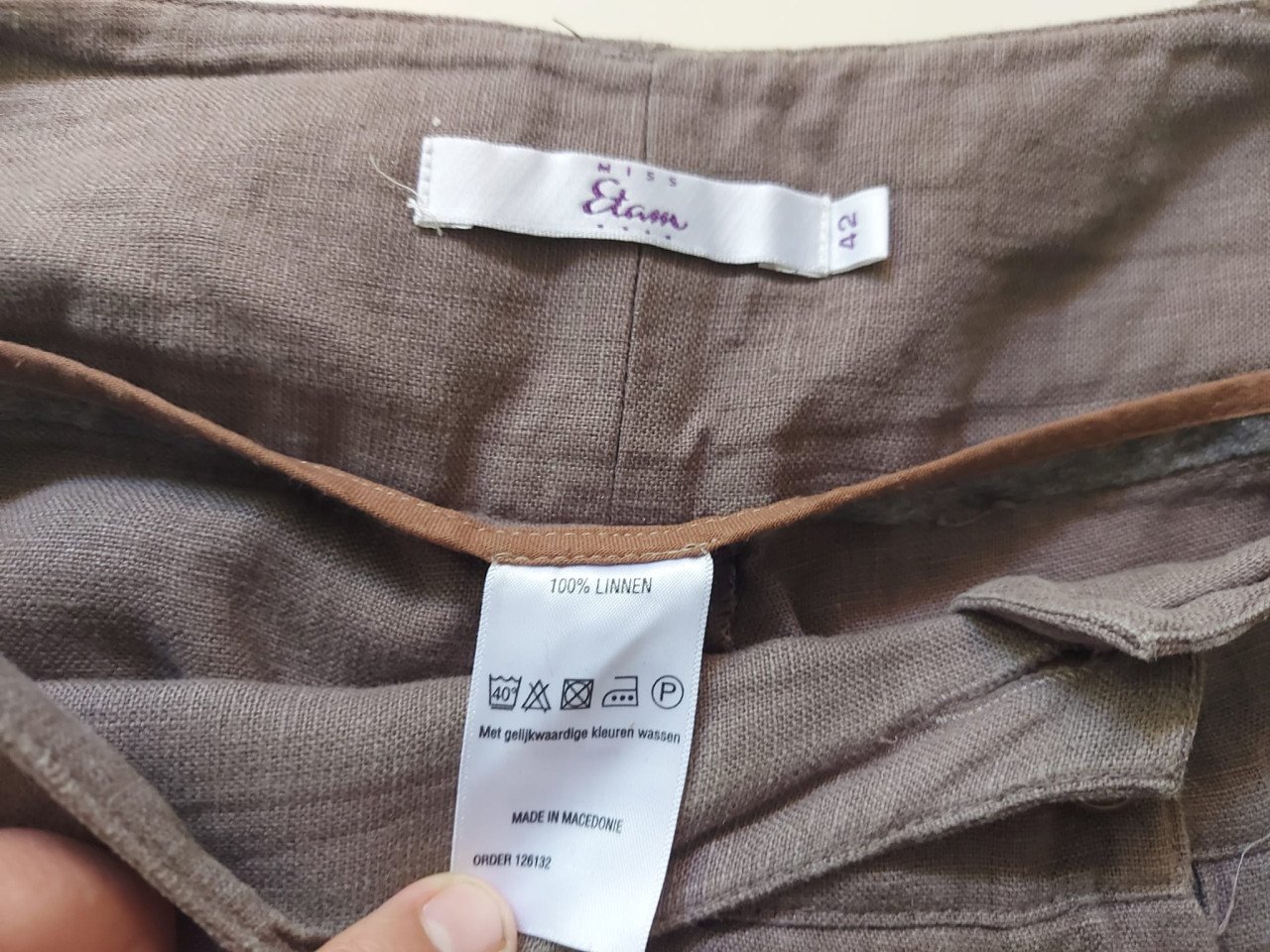 Z.g.a.n. taupe /beige kleurige linnen broek Miss Etam maat 42
