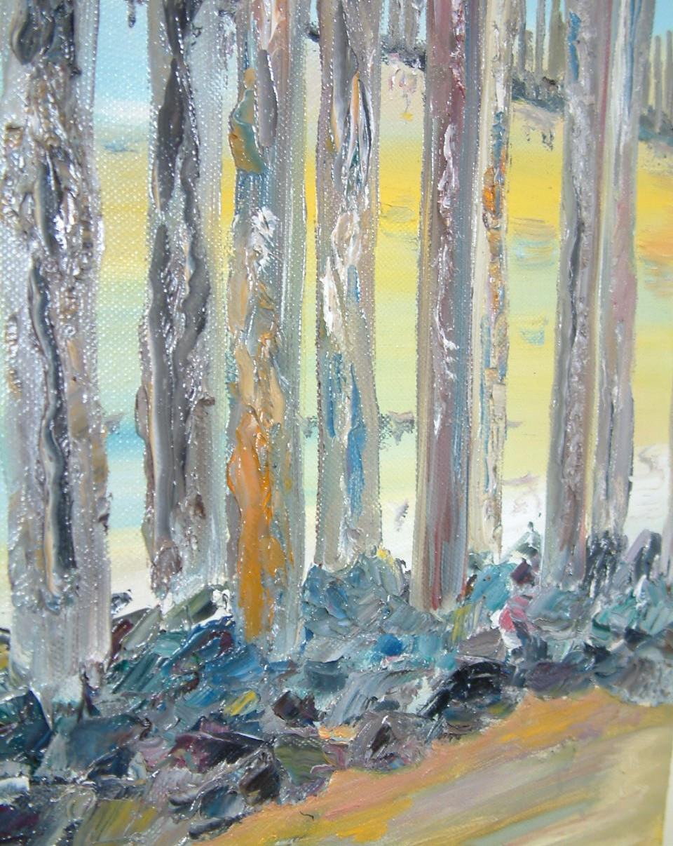 Strand met basalt -zeepokken 100 x 80  schilderijen  Jac Caljouw Arnemuiden