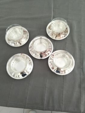 Set van 5 verzilverde kop en schotels