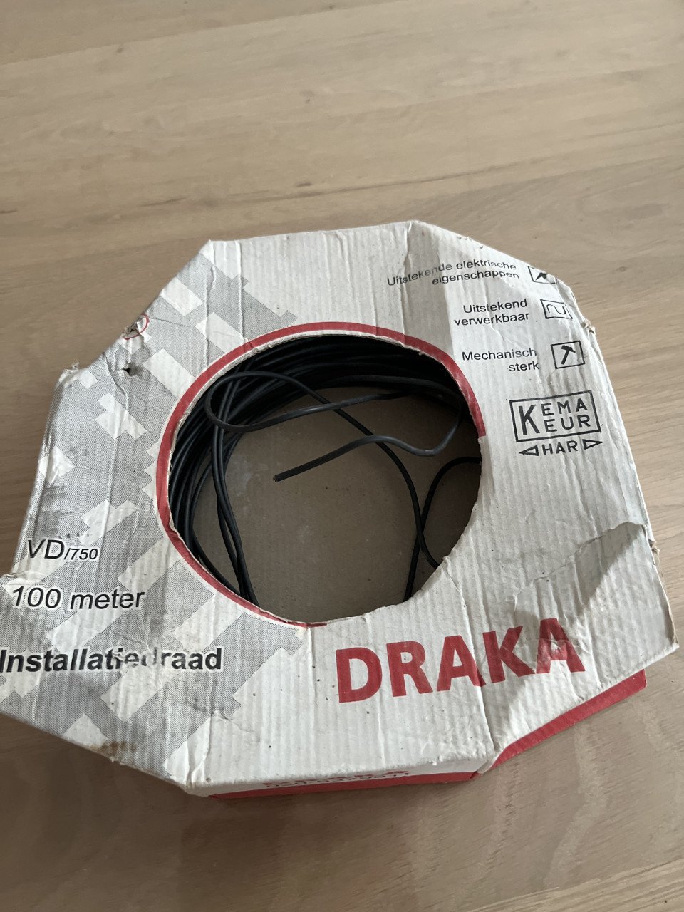 Instalkatiedraad, Draka. VD, zwart 1,5 mm2