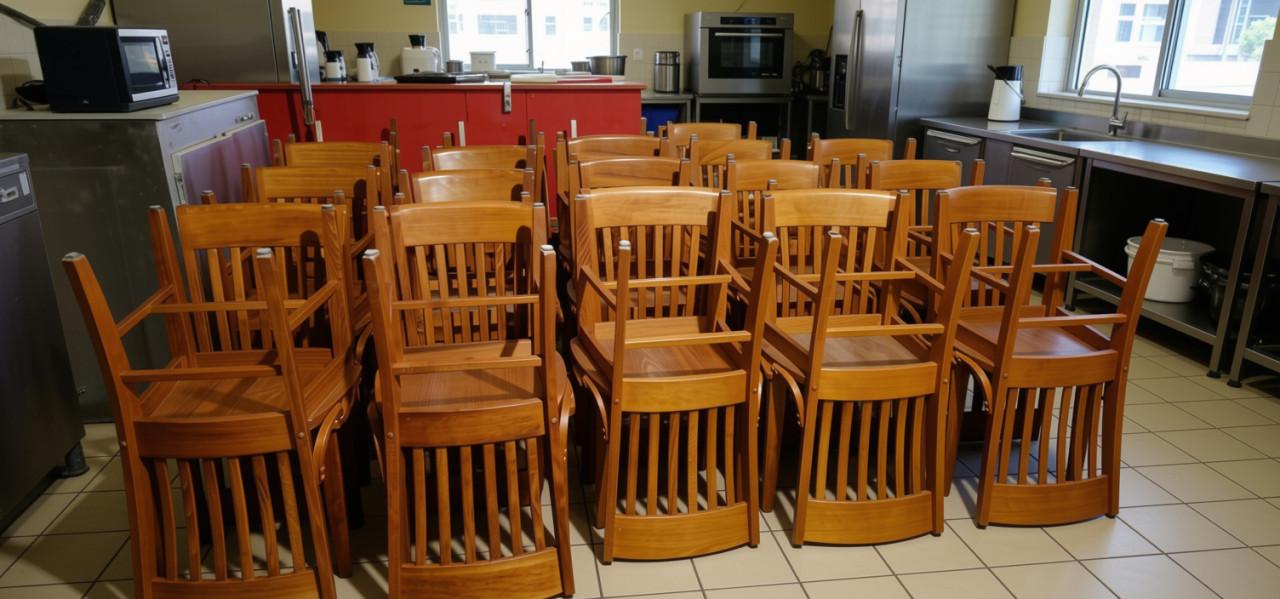 DUMPPRYS! Partij van 63x Houten Horeca Stapelstoelen