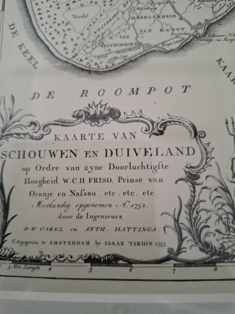Kaart Schouwen-Duiveland -Repro -jaartal 1752 . Hattinga kaart. Heel mooi