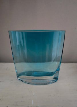 Ovale turquoise vaas van dik glas