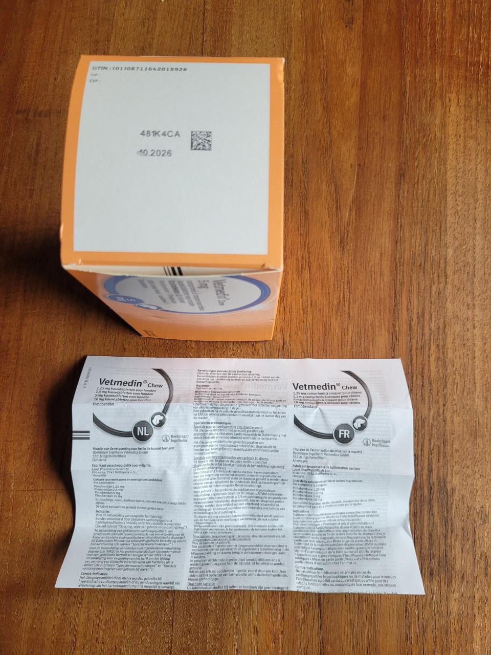 Vetmedin tabletten 5 mg voor honden.