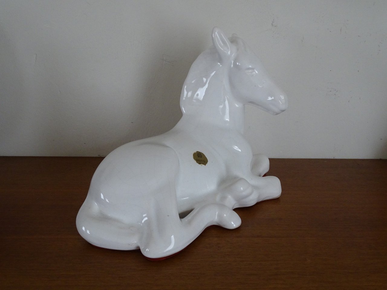 Vintage Liggend Paard Delfts Wit Aardewerk keramiek beeld