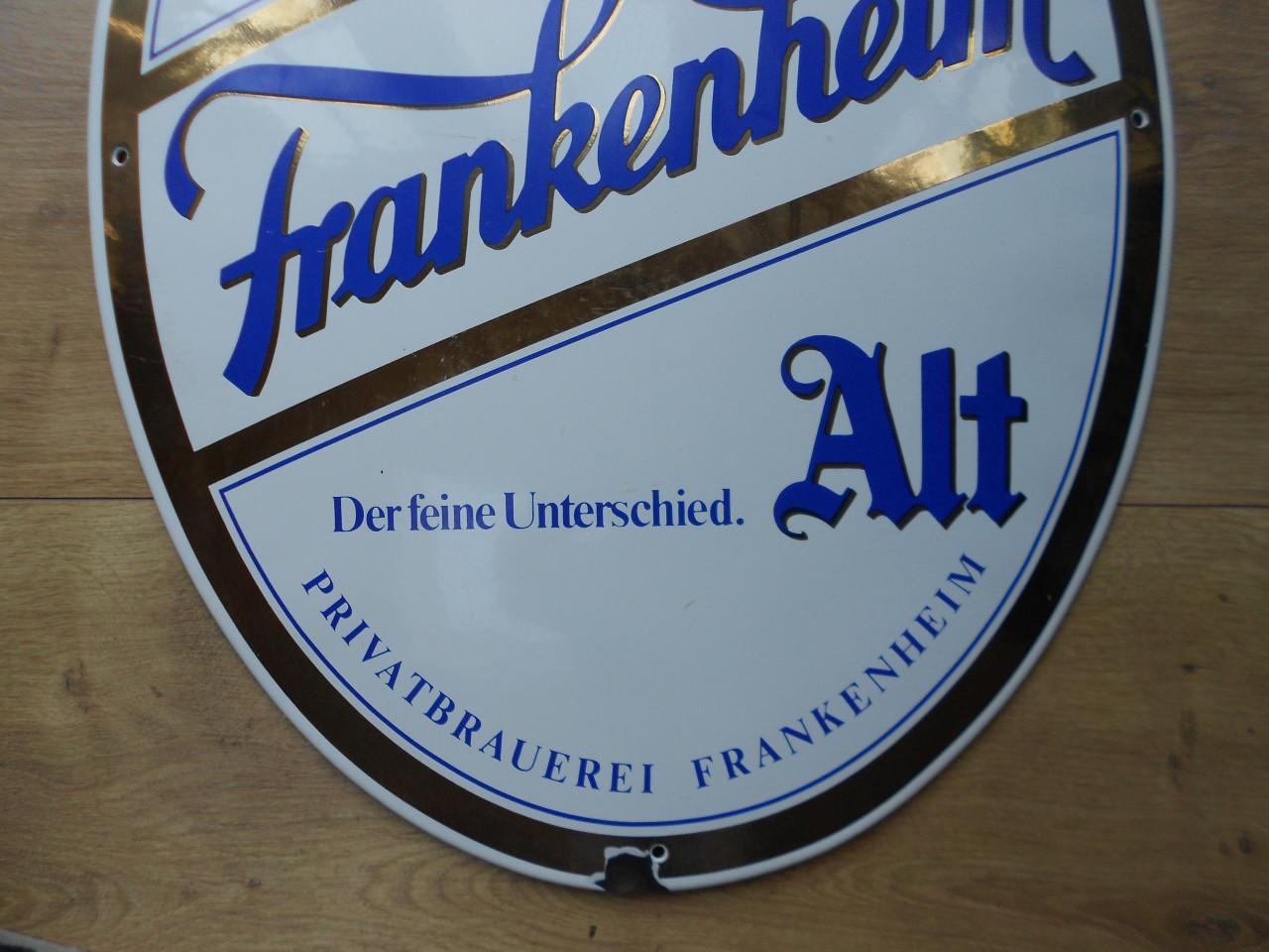 Emaille reclamebord plaat schild Frankenheim alt bier