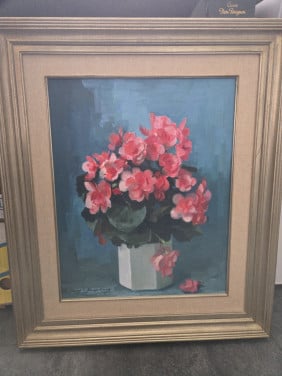 Schilderij 1985 Aleid Slingerland (1919-2010) Pot Begonia lijst 60x70 cm