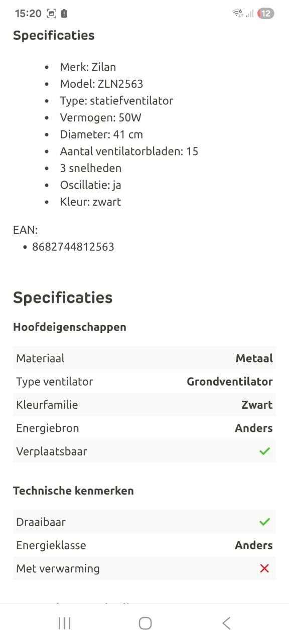 Ventilator zilan groot