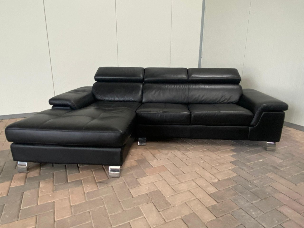 GRATIS LEVERING HEEL NL Zwarte Echt Leer Hoekbank met Chaise Longue
