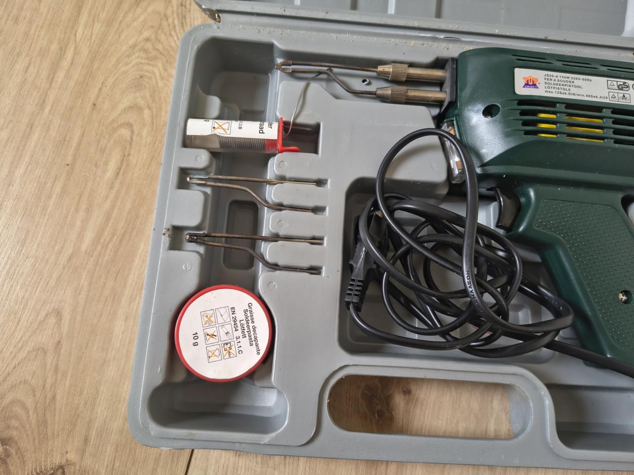 Topcraft soldeerpistool, soldeerbout met toebehoren, koffer.