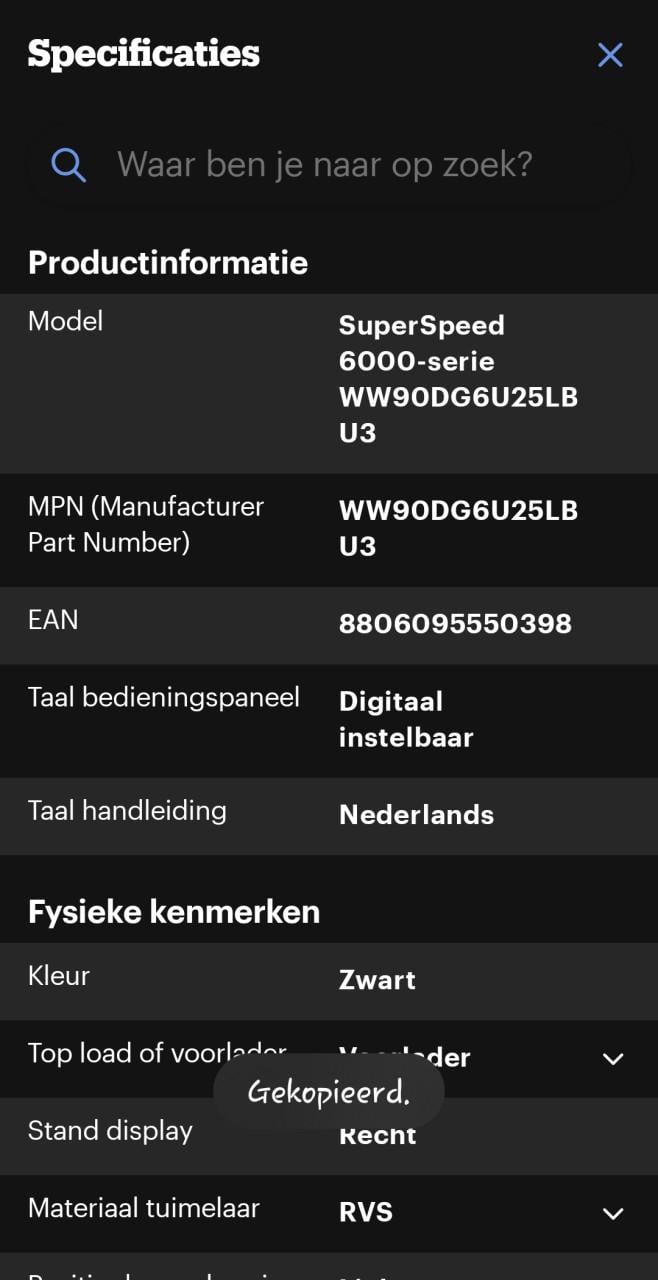 Samsung super speed WW90DG6U25LEU3 6000 serie