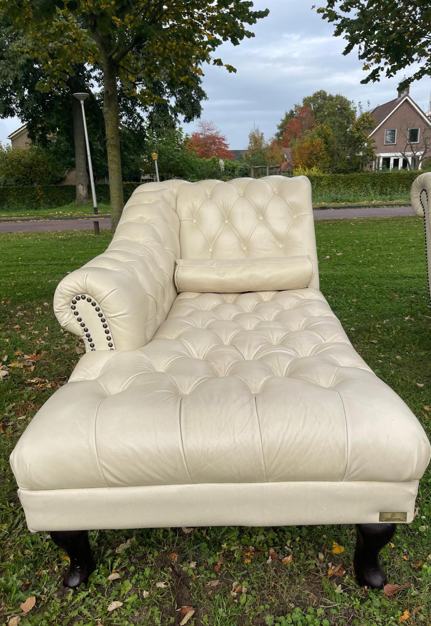Chesterfield Chaise Lounge Set-Tijdloos Echt Leer Design-Luxe Uitstraling