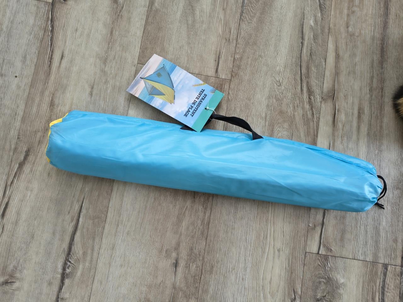 Nieuwe strandtent, windtent, schaduw tent in zak, blauw-geel