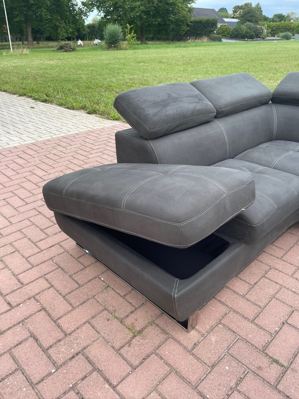 GRATIS LEVERING HEEL NL Grijs Stoffen Hoekbank met Storage Box