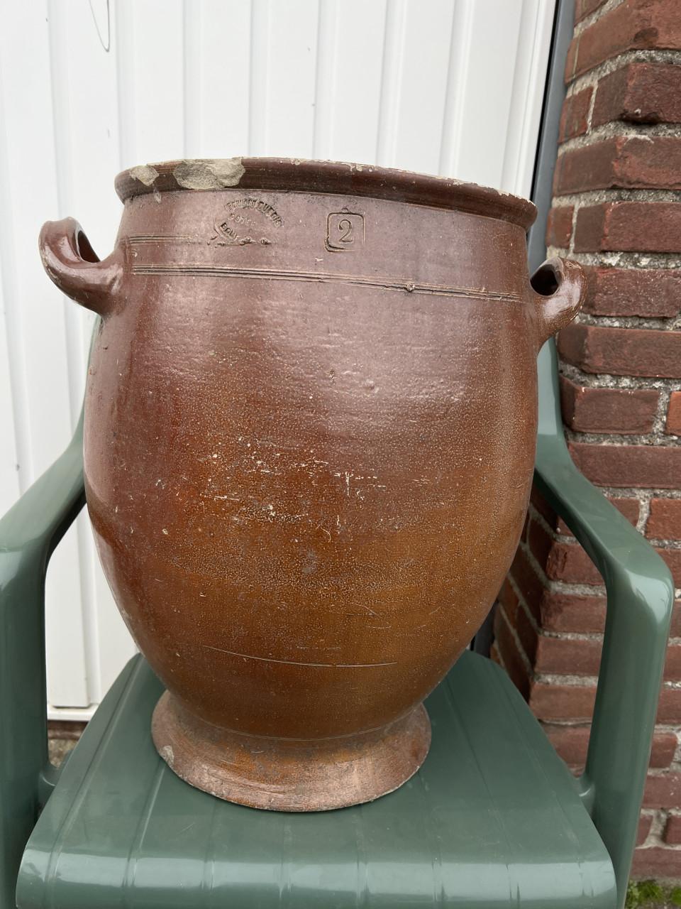 Grote antieke Bouffioulx grespot 50 cm Belgisch steengoed