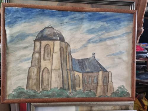 Schilderij VEERSE KerkToren & Woonkamer met openhaard "Gelach-kamer "