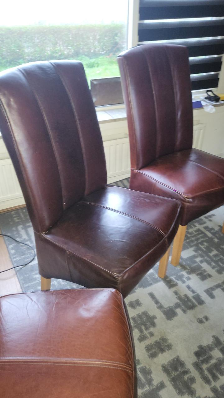 4 mooie echte leren eethoek stoelen