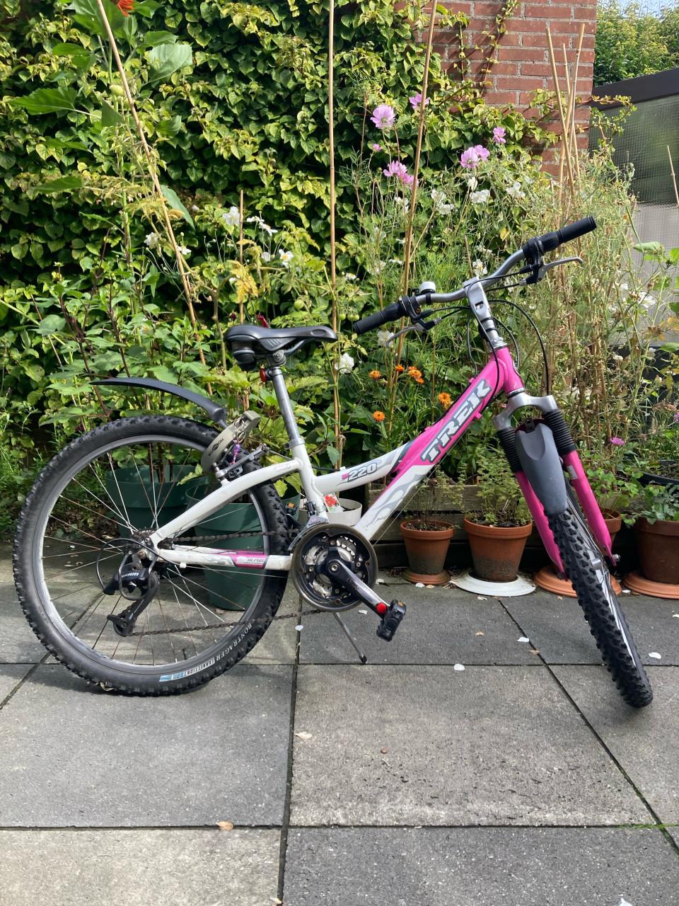 Kinderfiets merk Trek roze en wit 24 inch
