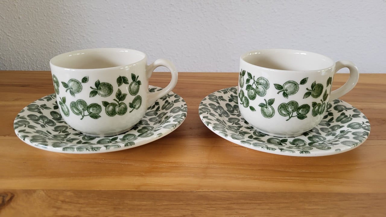 Set v 2 English Ironstone Tableware Green Apple kop en schotels