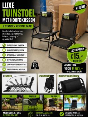 Verstelbare tuinstoelen / campingstoelen – 4 stuks