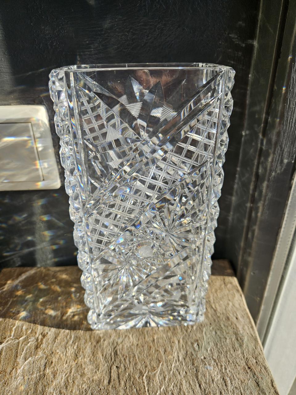 Prachtige kristallen bohemia crystal vaas met diamant motief