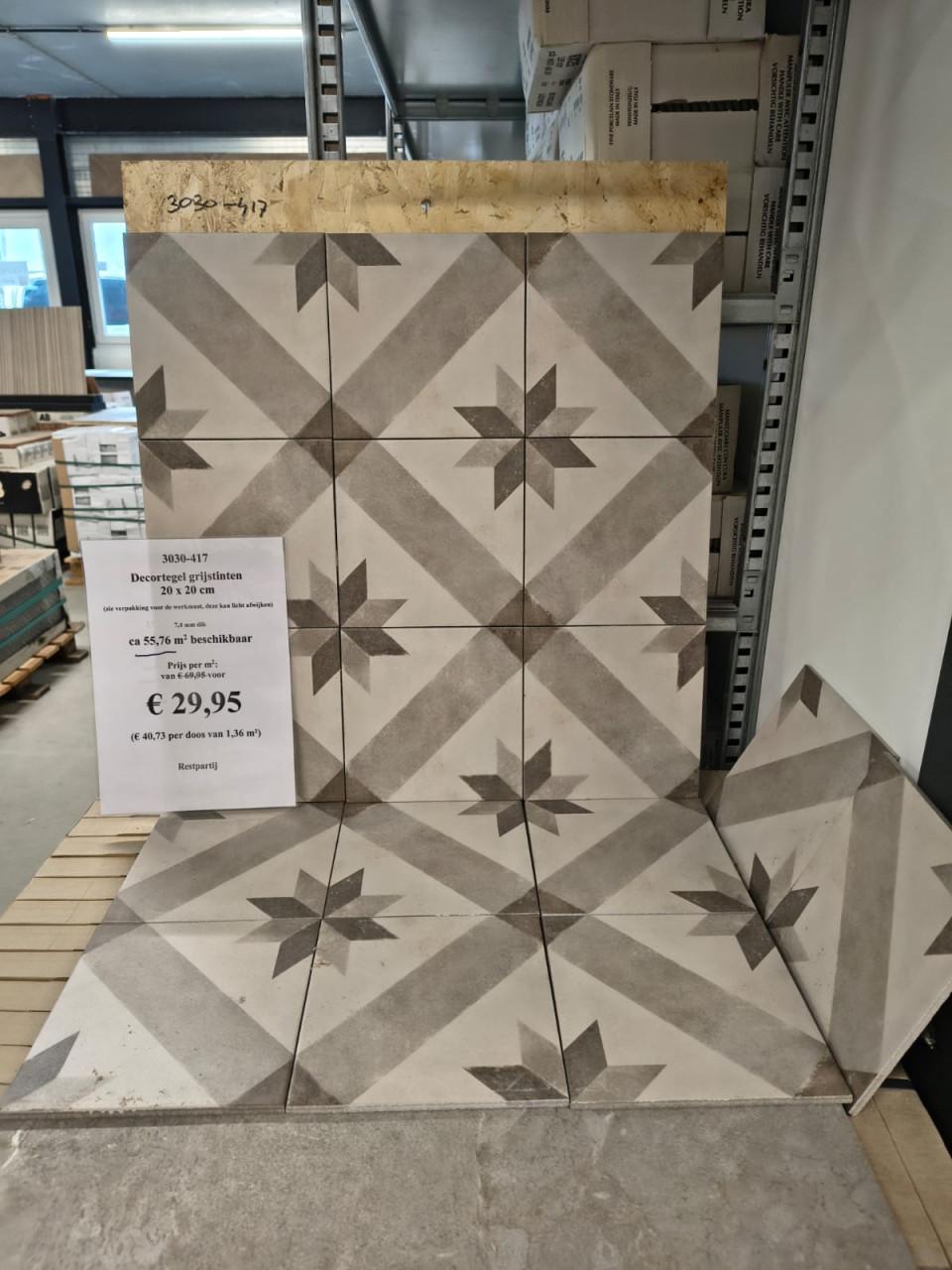 3030-417 39m² Vintagelook decortegels, taupe, 20x20cm, prijs per m²